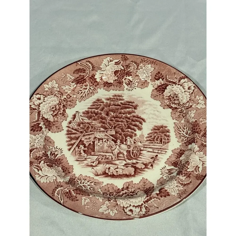 2 Vintage Woods & Sons English Scenery Red Transferware Oval Serving Plates